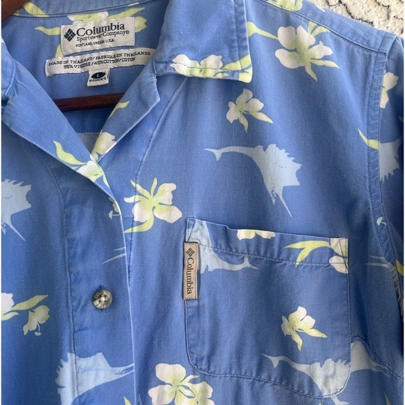 COLUMBIA Button Down Hawaiian Short Sleeve Shirt Women’s Large - Picture 4 of 9